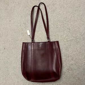 Vintage Brindle Coach cherry red leather tote handbag E9E-6706